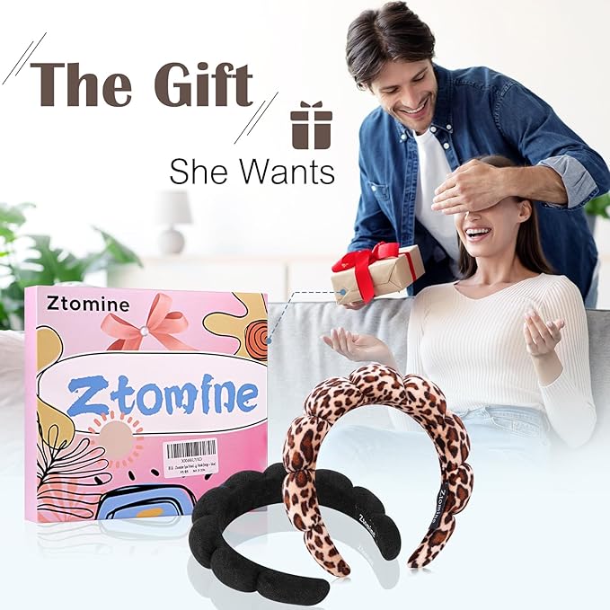 Ztomine Spa Headbands for Facial Skincare, Set of 2 Terry Cloth Headbands for Face Washing, Hair Mask, Skin Treatment
