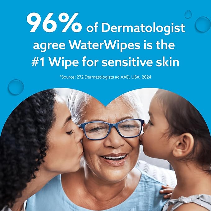 WaterWipes Sensitive+ Bathing Wipes, 3-In-1 Cleans, Cares, Protects, 99.9% Water, Unscented & Hypoallergenic, 16 Count (1 Pack)