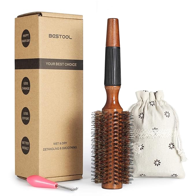 BESTOOL Round Brush for Drying, Boar Bristle Hair Brush, Large Round Style Brush for Women and Men, Smoothing, Curling, Adding Shine (2.5 Inch)