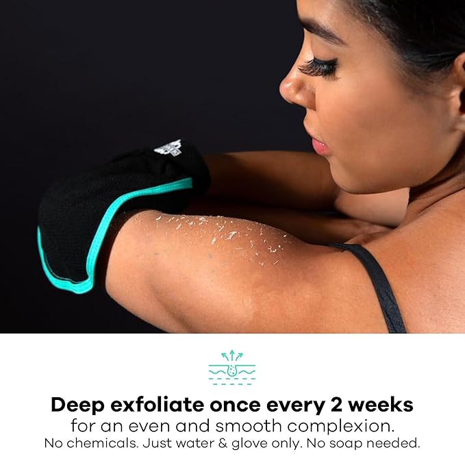 Dermasuri - Deep Exfoliating Glove - Korean Exfoliating Mitt & Body Scrubber - Keratosis Pilaris Treatment Scrub - Self Tanner Mitt & Ingrown Hair Exfoliator - Shower Gloves for Women & Men - (2 Pack)