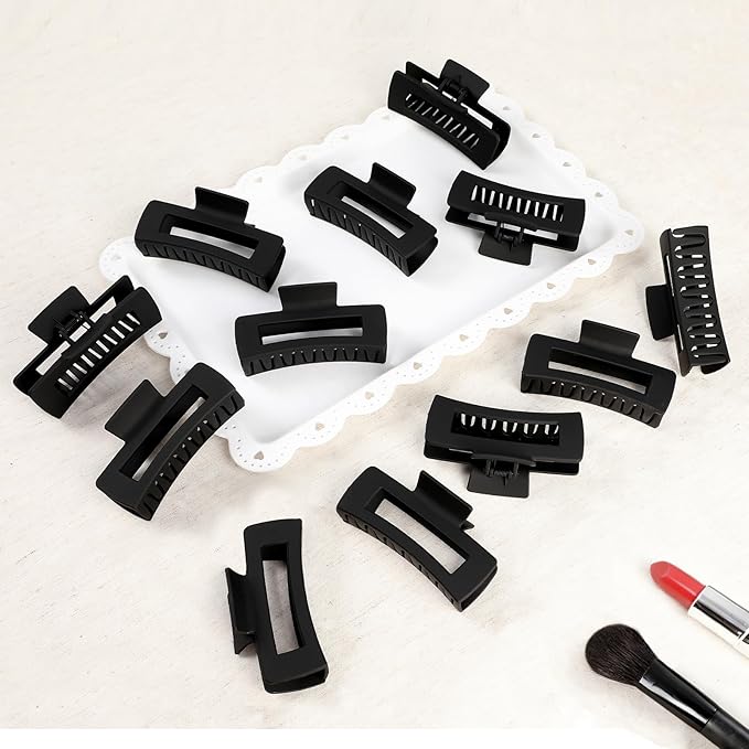 Sisiaipu 4.1 Inch Large Hair Claw Clips 12 Pcs Big Claw for Thick Hair Square Hair Clips Jumbo Jaw Clips Bulk Hair Accessories for women and Girls (Black)