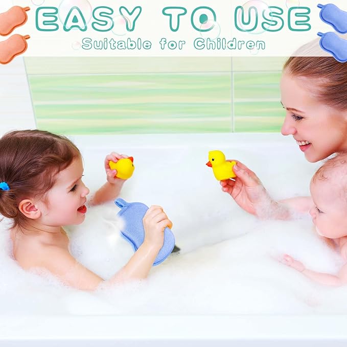 Tatuo 4 Pieces Baby Bath Sponge Toddler Bath Sponge Soft Comfy Cotton Absorbent Loofah for Kids Babies Boy Girl(Orange,Blue)