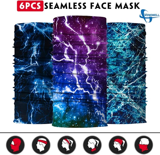 Neck Gaiter Mask, Sun Mask, Rave Bandana Face Mask, Seamless Face Scarf, Headband for Men Women (A-Lightning)