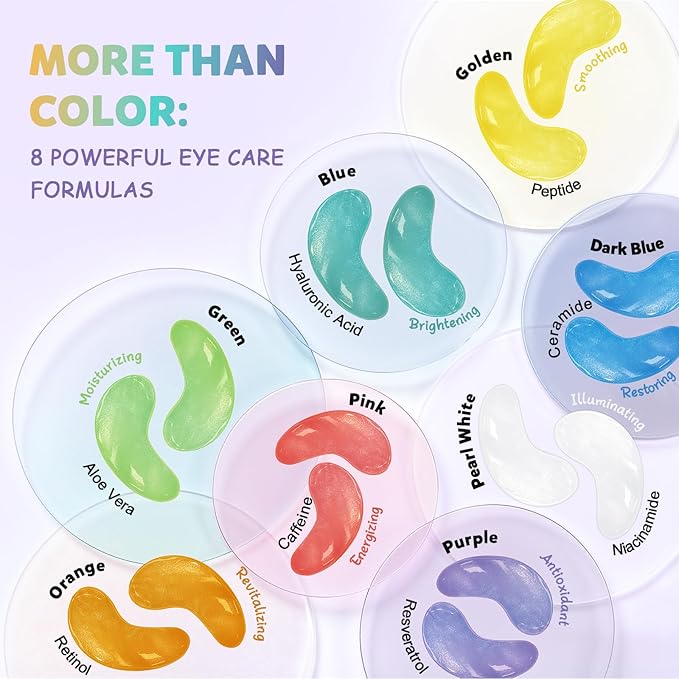 Maskiss Under Eye Patches Variety Pack (24 Pairs), Eye Masks for Dark Circles Puffy Eyes With 8 Colors (3 Pairs/Color), Vegan Skin Care Gifts for Women