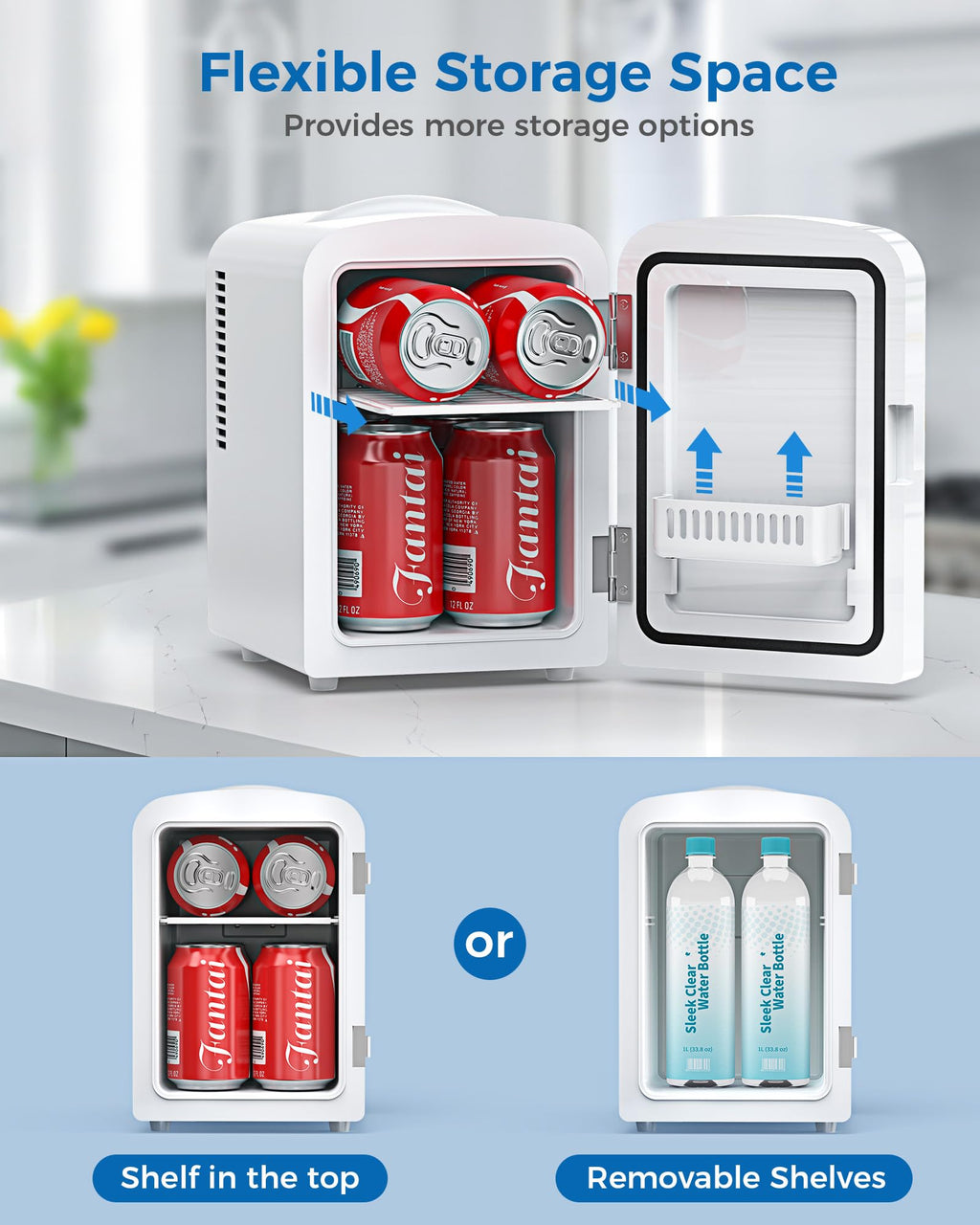 Electactic 4L/6 Cans Mini Fridge for Bedroom, Dorm, Makeup, White