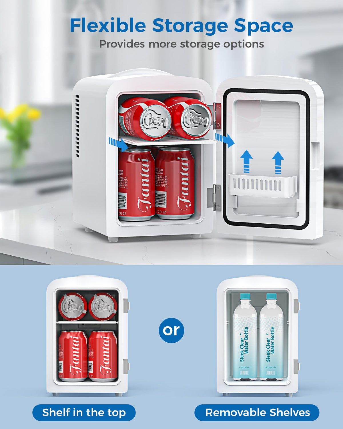 Electactic 4L/6 Cans Mini Fridge for Bedroom, Dorm, Makeup, White