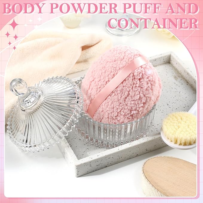 2 Pieces Extra Large Body Powder Puff and Container, 6 Inch Oversize Dust Powder Puff for Baby Women Dusting Powder