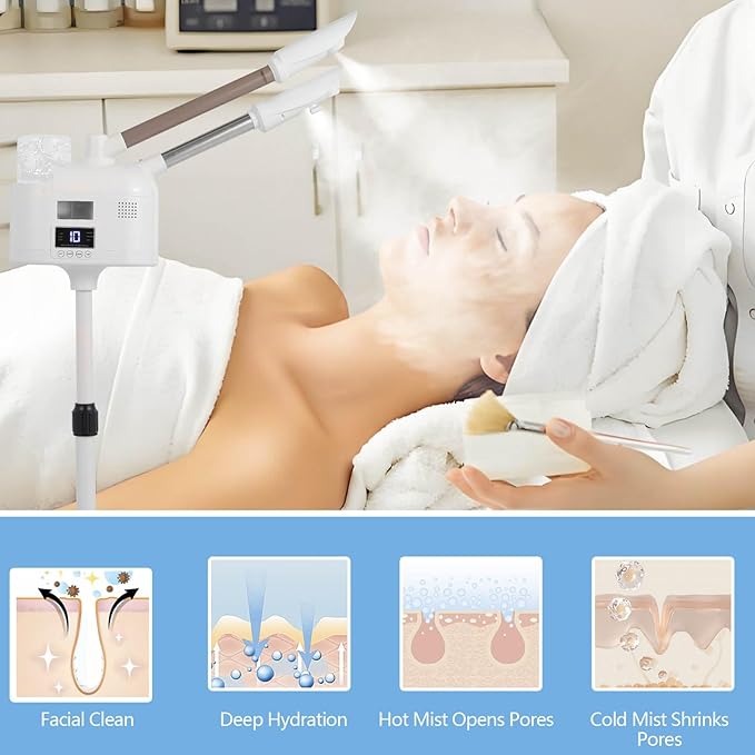 Professional Facial Steamer with Ozone and Hot & Cold Mist for Spa and Home