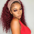 Aiterina Headband Wig deep wave human hair wigs for Black Women Brazilian Remy Hair Glueless Non Lace Front Wig 150% Density (22 inch, 99J)