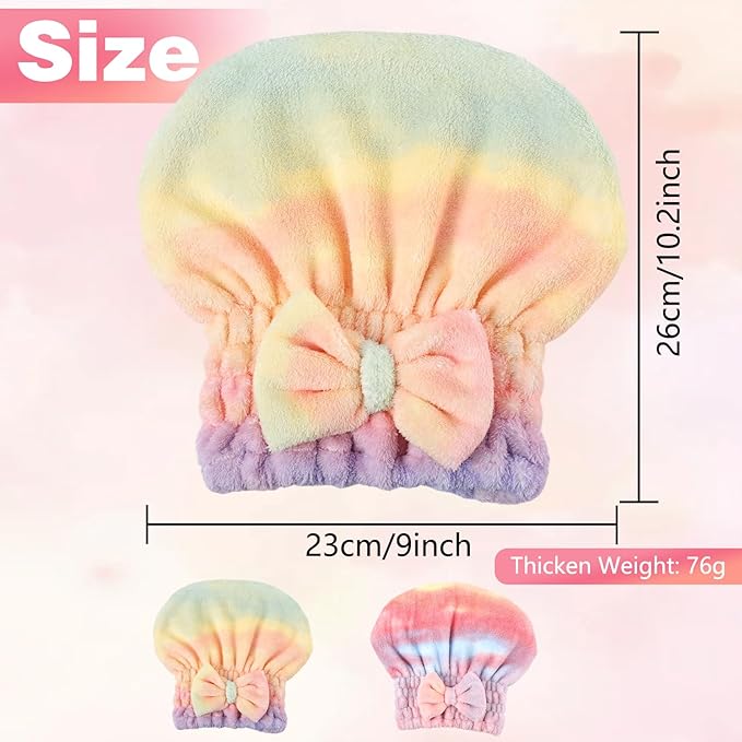2Pcs Super Absorbent Hair Towel Wrap for Wet Hair, Microfiber Hair Drying Caps,New Fast Drying Hair Turban Wrap Towels Shower Cap for Girls and Women(Green+Pink)