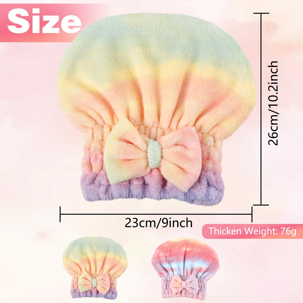 2PCS Super Absorbent Hair Towel Wrap for Wet Hair,Microfiber Hair Drying with Caps Bow Design,2026 New Fast Drying Hair Turban Wrap Towels Shower Cap for Girls and Women (Mix)