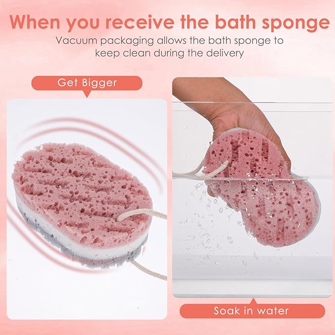 Dimeho 3PCS Bath Sponge for Women, Soft Bath Sponge, 3 Colors, Large Size