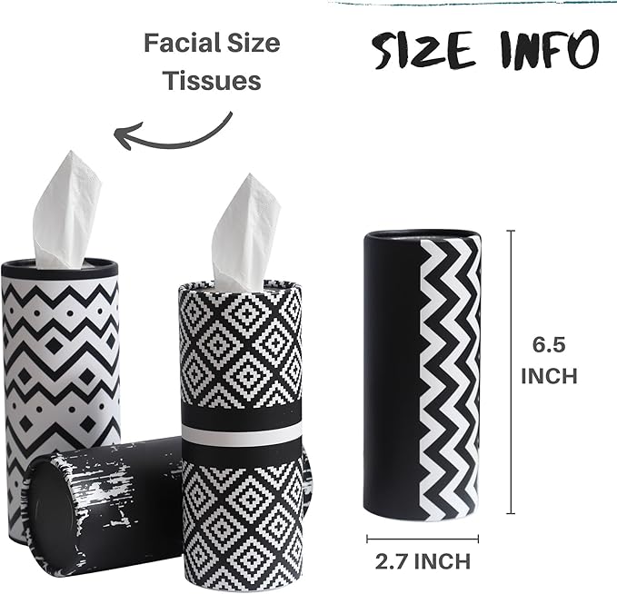 Small Car Tissues Holder with Facial Tissues - 4PK - Tisses for Car Travel Tissue Tubes Box Container Cylinder for Vehicle Cup Holder