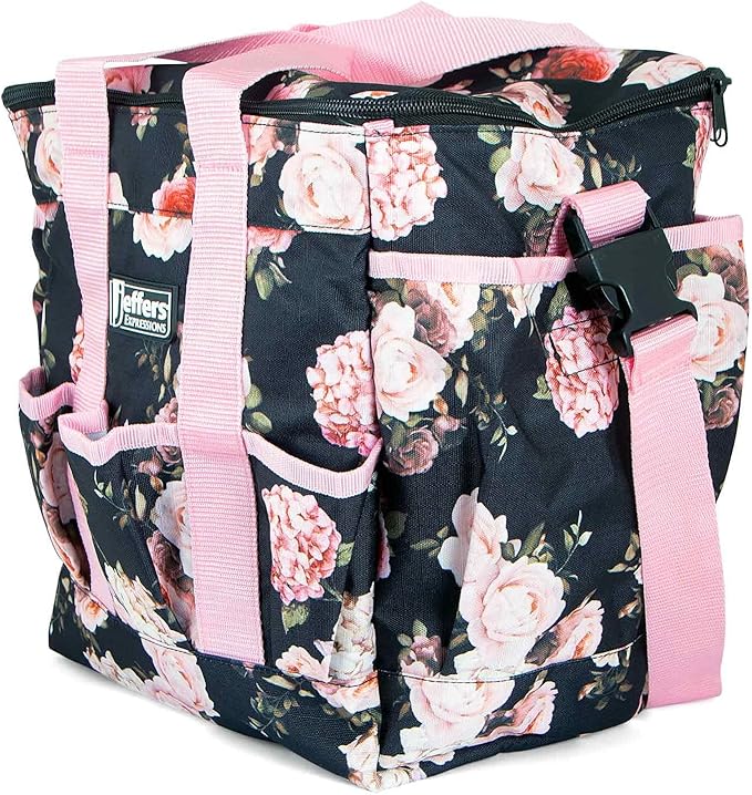 Jeffers Expression Deluxe Grooming Bag, Rose Garden – Zippered Top Organizer for Brushes, Spray, Hoof Picks, Tack & Accessories – Travel, Camping, Horse, Dog, Cat & Pet Grooming Tote