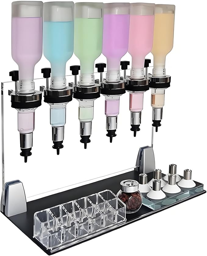 Hrxllb Professional Manual Perfume Dispenser, Liquid Filling Machine Transfer Tools,Manual Dispenser Set, Adjustable Pump Heads & Testing Cups for Shops & Lab & Bars(6 Heads)