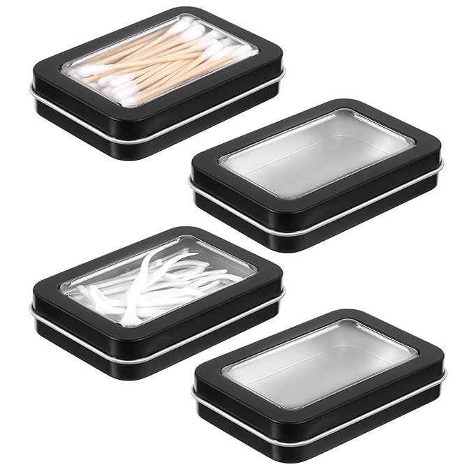 MBAIYO 4Pcs Cotton Swab Holder for Travel, Portable Floss Picks Case with Dustproof Lid Refillable Floss Pick Dispenser Travel Flosses Picks Case with Dustproof Lid for Cotton Swabs Hair Ties (Black)