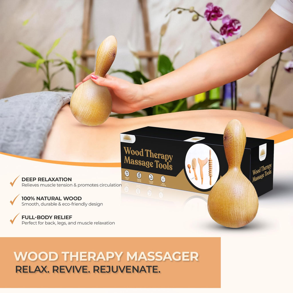Nuddspa Wood Therapy Massage Tools 4 Pcs, Lymphatic Drainage Massager, Maderoterapia Kit, Anti Cellulite Complete Body Sculpting Tools for Total Relaxation & Relief (4 Pack)