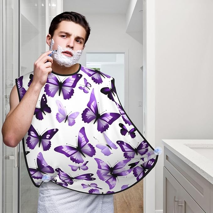 Yellow Flowers Butterflies Print Beard Bib Shaving Apron, Beard Hair Trimming Cape Gift For Dad