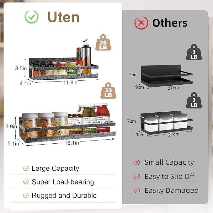 Uten Magnetic Spice Rack for Refrigerator 2 Pack, Spice Organizer Kitchen