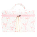 Quilted Makeup Bag Large Travel Zipper Soft Cosmetic Case for Women Girls Make Up,Bow Pink