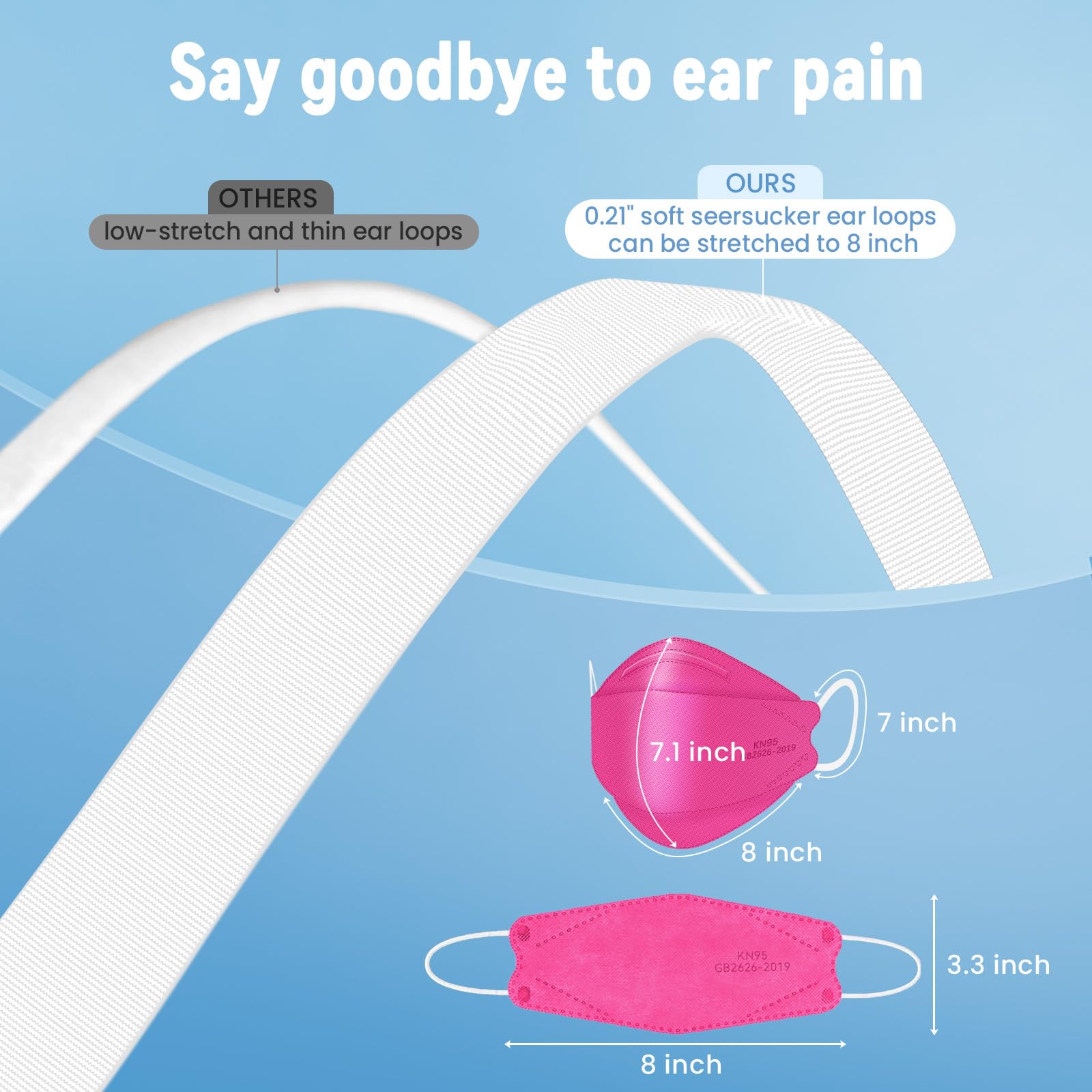 akgk KN95 Face Masks 50 Pack, 5-Ply Disposable Hot Pink Face Mask Against PM 2.5 Smoke and Dust