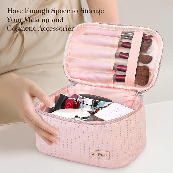 Yuilgdo Makeup Bag Travel Cosmetic Bag, Large Capacity Makeup Organizer Bag and Storage, Portable PU Leather Pouch Toiletry Bag Make up Organizer, Cosmetic Bags for Women