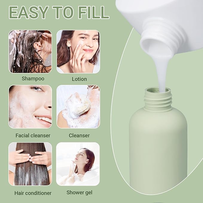 UMETASS 6.8oz Travel Bottles for Toiletries, Empty Plastic Squeeze Bottles with Flip Cap, Lotion Container for Toiletries Travel Size Shampoo and Conditioner (3 pack Green)