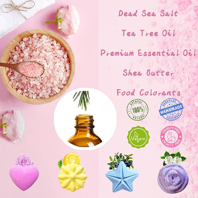 Lanwexy Bath Bombs, 32 Pack Foot Soak with Bath Salt and Tea Tree Oil. Organic Natural Handmade Aroma Pure Essential Oil Bubble Balls for Callus, Dry Cracked, Stubborn Odor