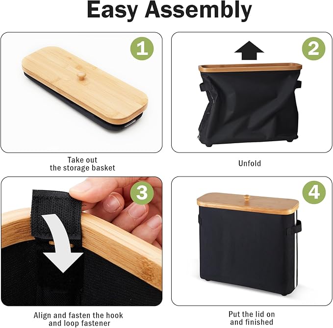 VVTHIP Bathroom Toilet Paper Storage Basket with Lid and Handle， Bamboo Collapsible Toilet Paper Holder Storage with Non-Slip Bottom,Extra Toilet Roll Storage, Black