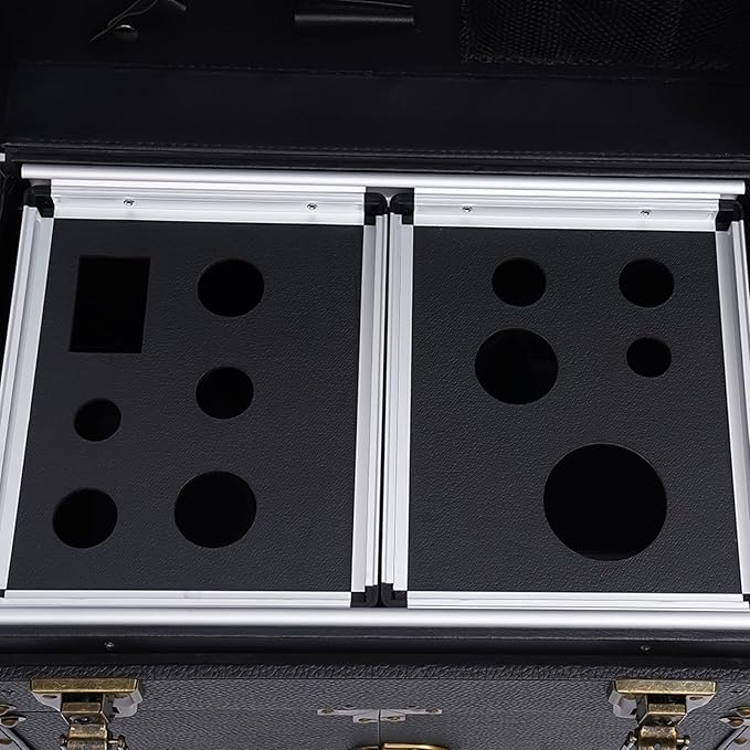 Rolling Lockable Makeup Train Case, Hairdressing Trolley Travel Organizer Tool Box Stylist Beauty Salon Cosmetic Luggage with Hair Dryer Holder for Barber Stores Hairdressing Colleges Homes
