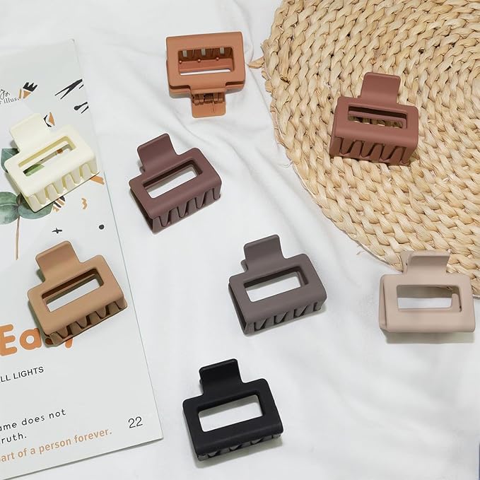 Cobinaan Medium Matte Rectangle Claw Hair Clips for Women Girls, 2 x 1 x 1.8 inch, 8pcs Warm Color, Nonslip Hair Jaw Clips for Thin/Medium Thick Hair