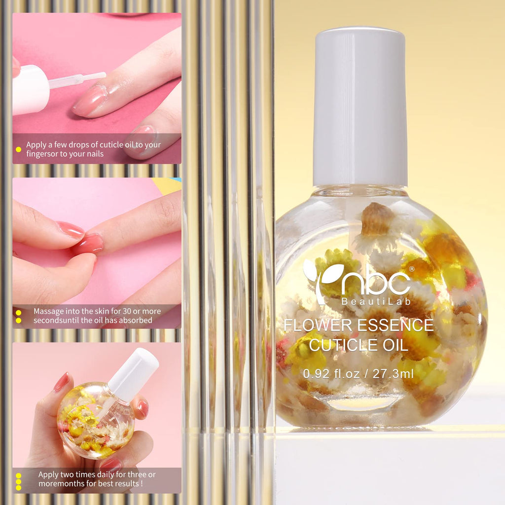 NBC BeautiLab FLOWER Essence Cuticle Oil. Use natural ingredients and vitamin E to moisturize and activate the cracked and hard stratum corneum. 0.92 oz