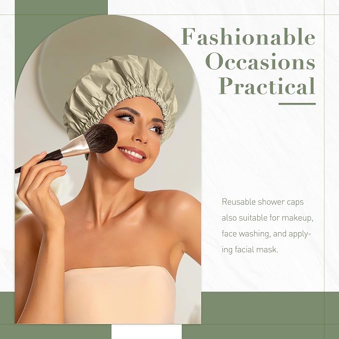 Edoneery Reusable Shower Caps for Women, Waterproof Long Hair Bonnet