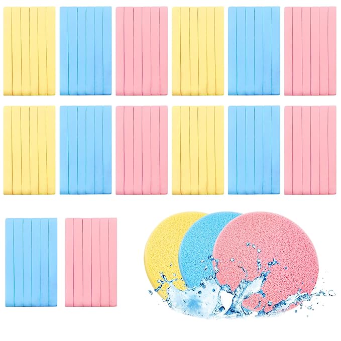 240 Pcs Compressed Facial Sponge,Professional Makeup Removal Sponge,Round Face Cleaning Sponge for Spa,Exfoliating,Face Wash(Yellow,Pink,Blue)