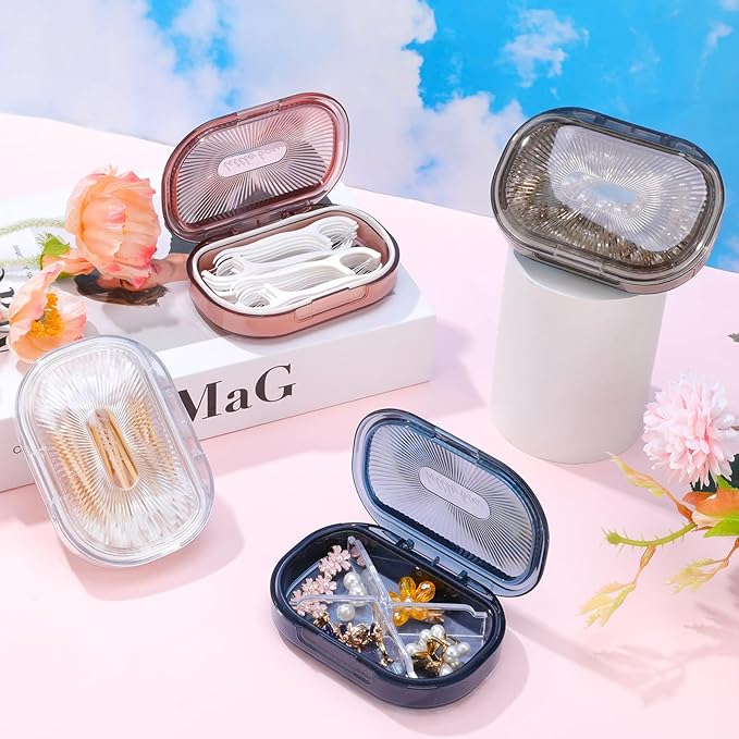 bomyarJr 4 Pcs Qtip Holder Hair Tie organizer Small Container Portable Travel Qtips Case Cotton Swab Holder Flosser Dispenser 4 Soft Colors 3.94 x 2.76 Inch