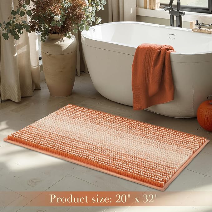 BSICPRO Bath Mat, Non Slip 20 x 32 Inches Water Absorbent Chenille Bathroom Floor Mat Machine Washable (Pumpkin Orange)