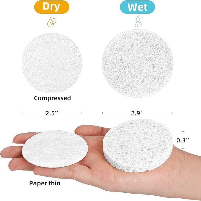 60-Count Compressed Facial Sponges|100% Natural Kickleen Cellulose Cosmetic Spa Sponges for Daily Facial Cleansing|Makeup and Mask Removal | Exfoliating | Skin Massage | Pore Exfoliation(White)
