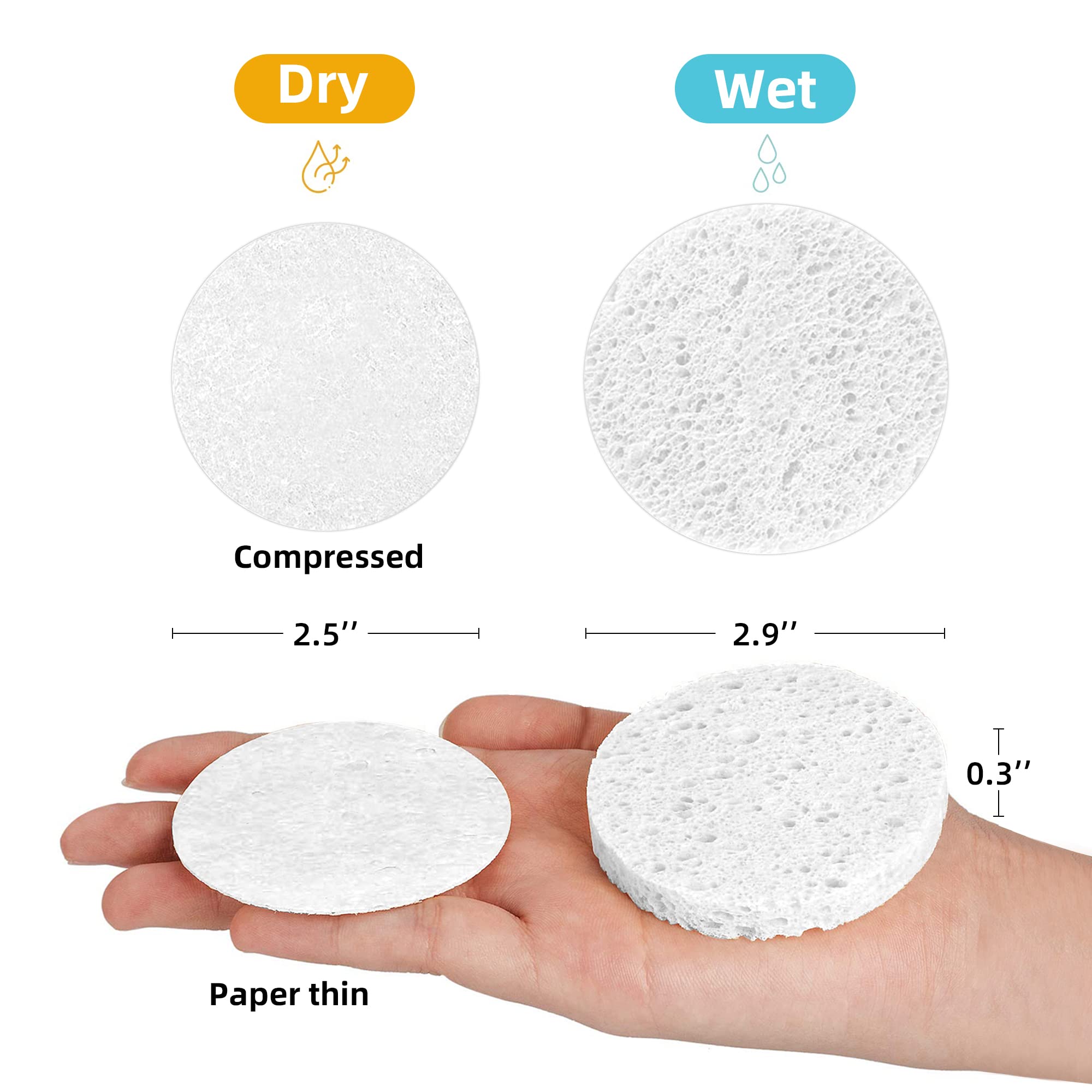 Kickleen 120-Count White Compressed Facial sponges for Daily Cleaning