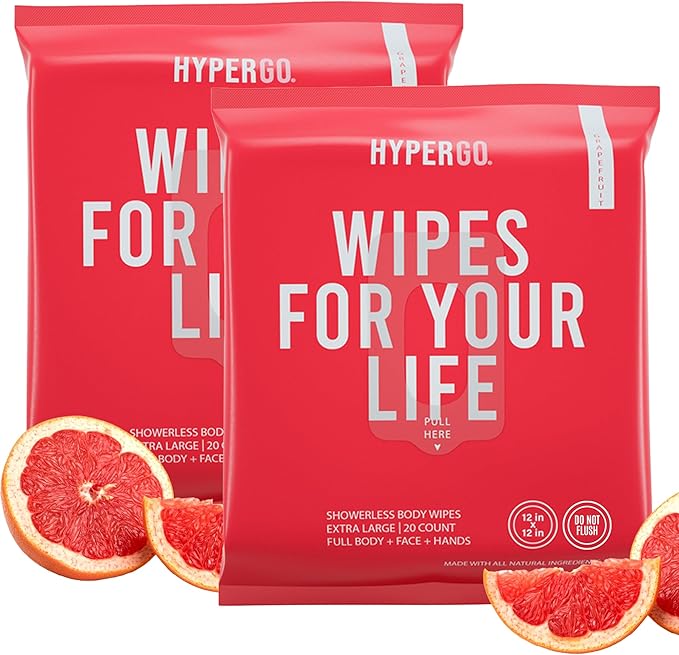 HyperGo XL Body Wipes for Women & Men – 12" x12" Rinse-Free Full Body Cleansing Wipes 20 Count Pack - Mint | Biodegradable, Hypoallergenic, Aloe-Infused | Gym, Festival, Camping Essentials