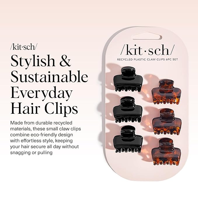 Kitsch Small Hair Clips for Women - Stays In Place Without Pulling or Snagging | Durable Plastic, Sturdy Small Claw Clips - Black & Tortoise, 6 Pcs