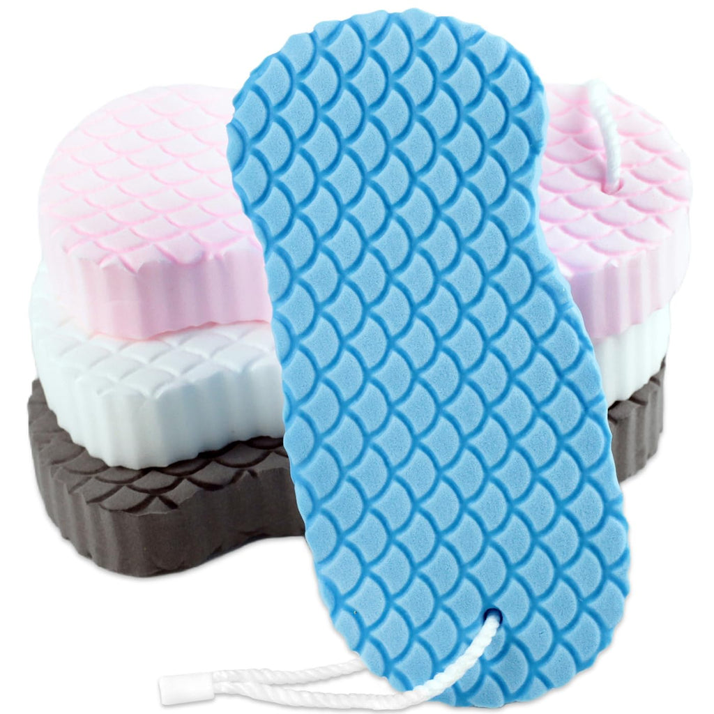 4-Pack Exfoliating Bath Sponges – Super Soft Shower Sponge Set for Adults & Kids, Gentle Dead Skin Remover, Assorted Colors (Pink, Blue, White, Gray)