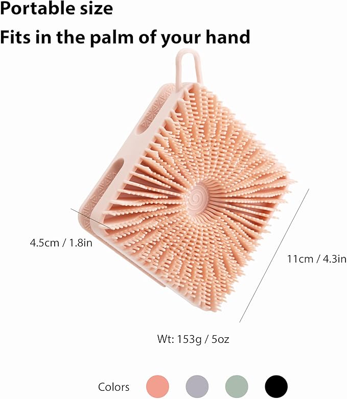 MtBoi 2 PC Silicone Exfoliating Body Scrubber, Body Shampoo Brush, Soft Silicone Loofah for Sensitive Skin, Shower Silicone Hair Scalp Massager, Easy to Clean, Lather Well(Gray&Pink)