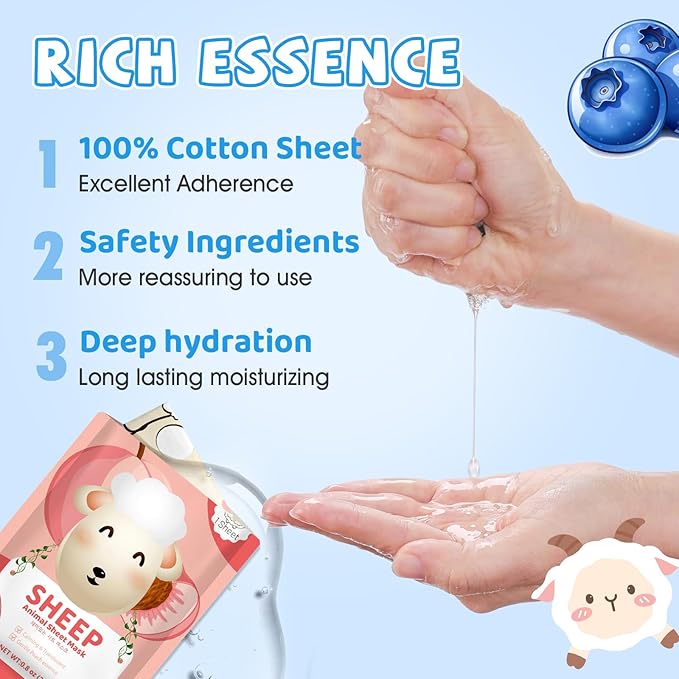 54 Pack Animal Kids Face Mask Spa, Bulk Collagen Hydrating Sheet Face Masks Skincare for Girls Teens, Easter Basket Stuffers, Birthday Gifts, Mothers Day Gifts for Mom