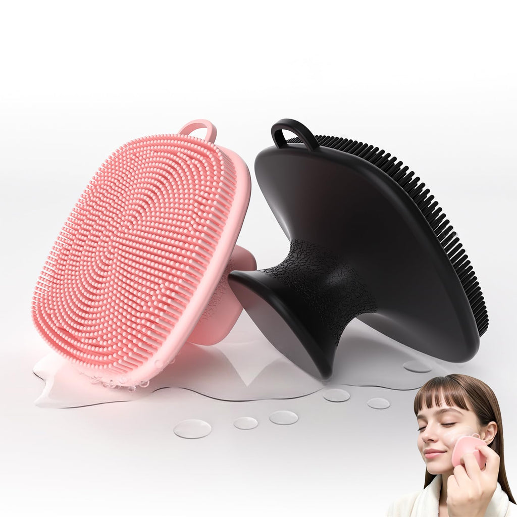 2 Pack Face Scrubber,Silicone Facial Cleansing Brush for Men & Women,Reusable Gentle Facial Waterproof Cleansing Skin Brush Exfoliating Scrubber for Sensitive Skin (Black/Pink)