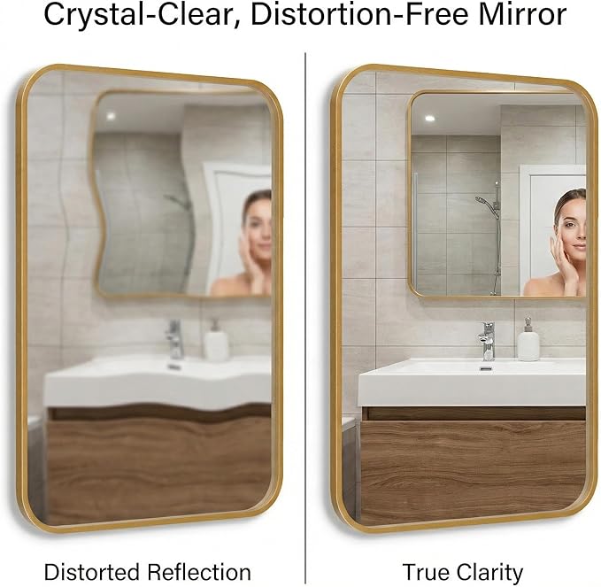 Pocetry 2-Pack 24x36 Inch Antique Gold Rounded Rectangle Vanity Mirrors