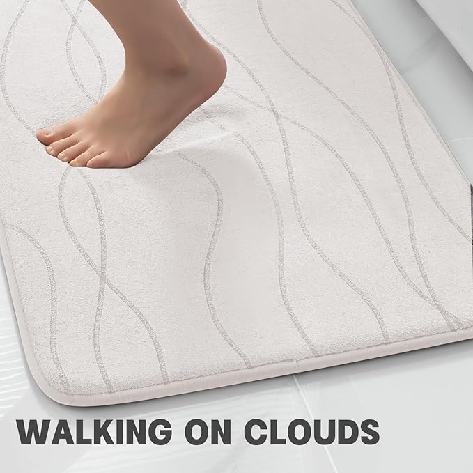 YIHOUSE Bathroom Rugs Set 5 Piece, Memory Foam Bath Mat White