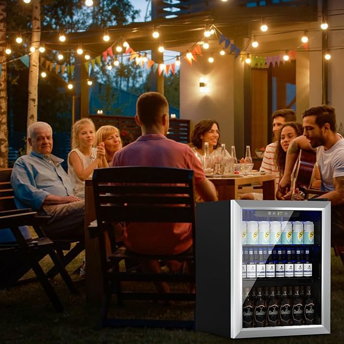 DOGHLY 1.7 Cu.ft Beverage Refrigerator Cooler, 72 Cans Mini Fridge with Glass Reversible Door, Digital Temperature Display for Soda, Beer or Wine For Office or Bar with Removable Shelves
