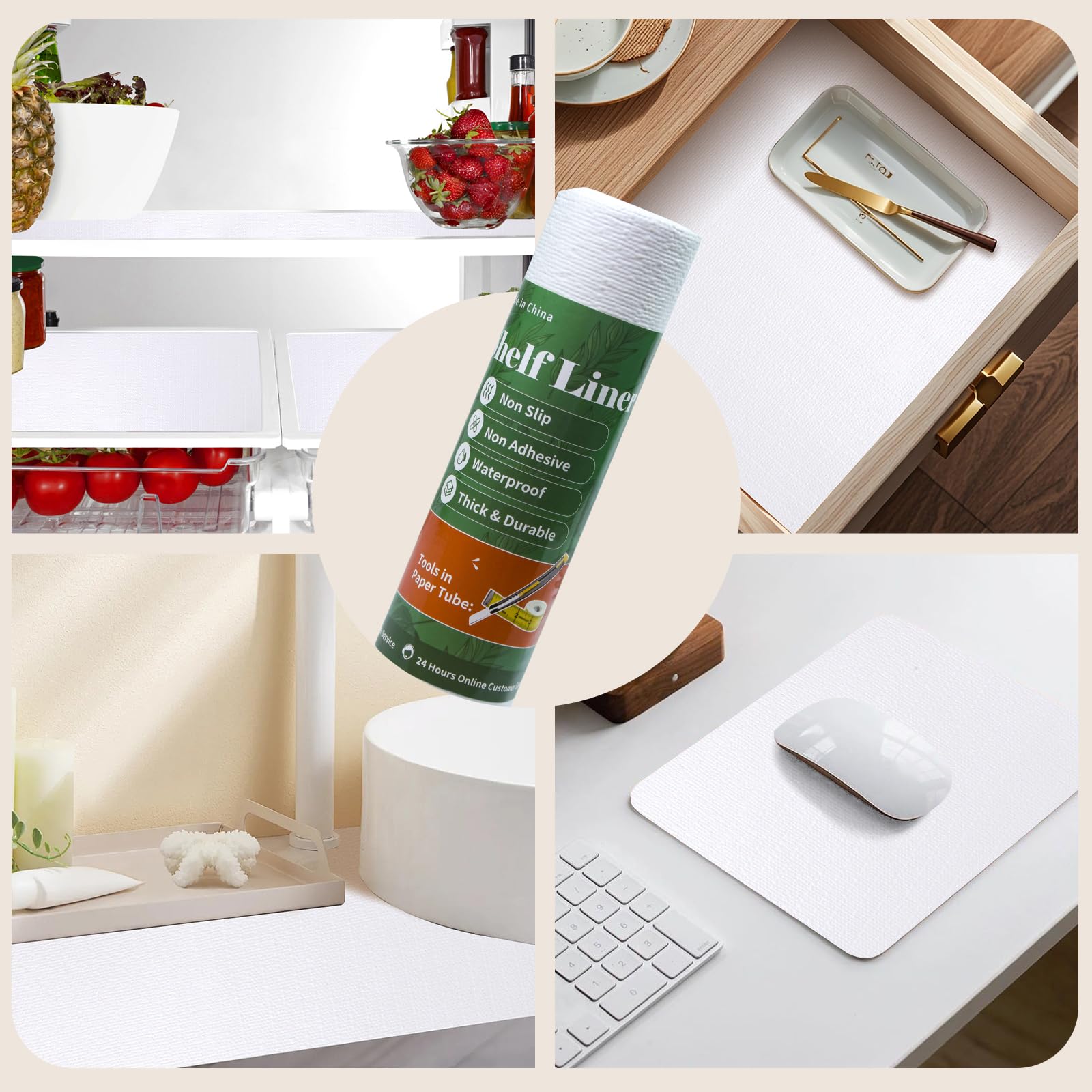 Shelf Liners for Kitchen Cabinets 23.6in x 20FT, Non Adhesive Drawer Liner