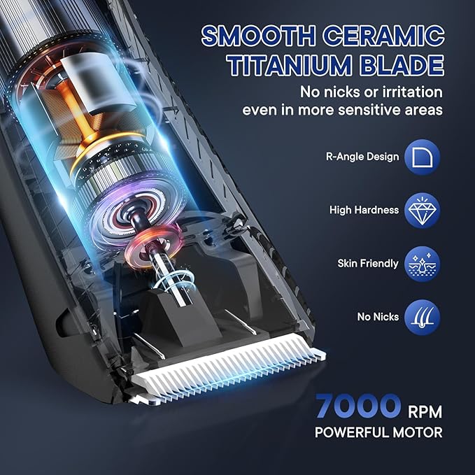 TEENOVA Pubic & Body Hair Trimmer for Men, 2 In 1 Electric Ball Groin Razor Shaver with Ceramic Blade, No Nick Mens Grooming Kit for Wet/Dry Use, Cordless Charging Body Groomer with Led Display, Black