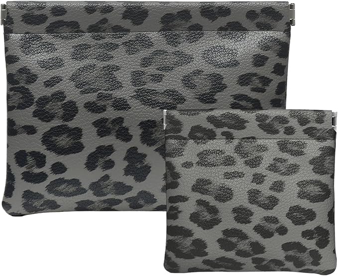 Ksriylm 2 Leopard Leather Small Makeup Pouches Set for Women,Cosmetic Accessories,Waterproof and Portable Cosmetic Bags,Self-closing,No Zipper, Aesthetic Storage Pouch,Lipstick for Purse, Black